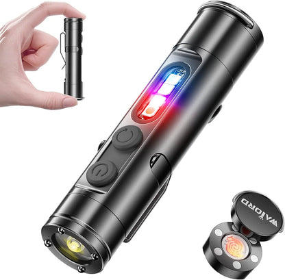 Mini Linterna 6 en 1 Recargable – 500 Lúmenes con Encendedor Electrónico, Luz UV y Base Magnética