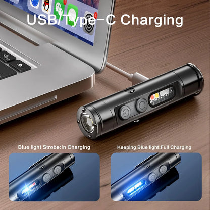 Mini Linterna 6 en 1 Recargable – 500 Lúmenes con Encendedor Electrónico, Luz UV y Base Magnética
