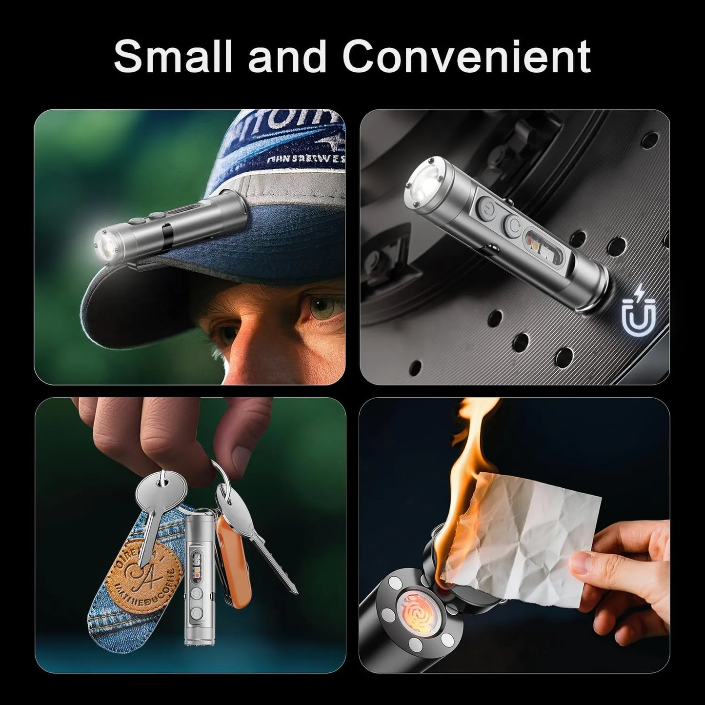Mini Linterna 6 en 1 Recargable – 500 Lúmenes con Encendedor Electrónico, Luz UV y Base Magnética