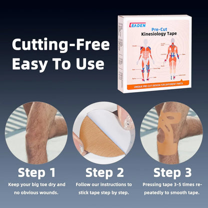 Cinta Kinesiológica Pre-cortada para Rodilla – 10 Tiras para Soporte y Estabilida