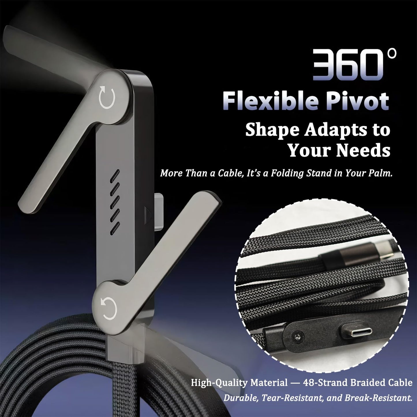 Cable de Carga Inteligente 2 en 1 de 240W con Soporte para Teléfono