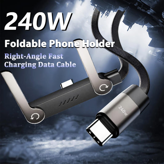 Cable de Carga Inteligente 2 en 1 de 240W con Soporte para Teléfono